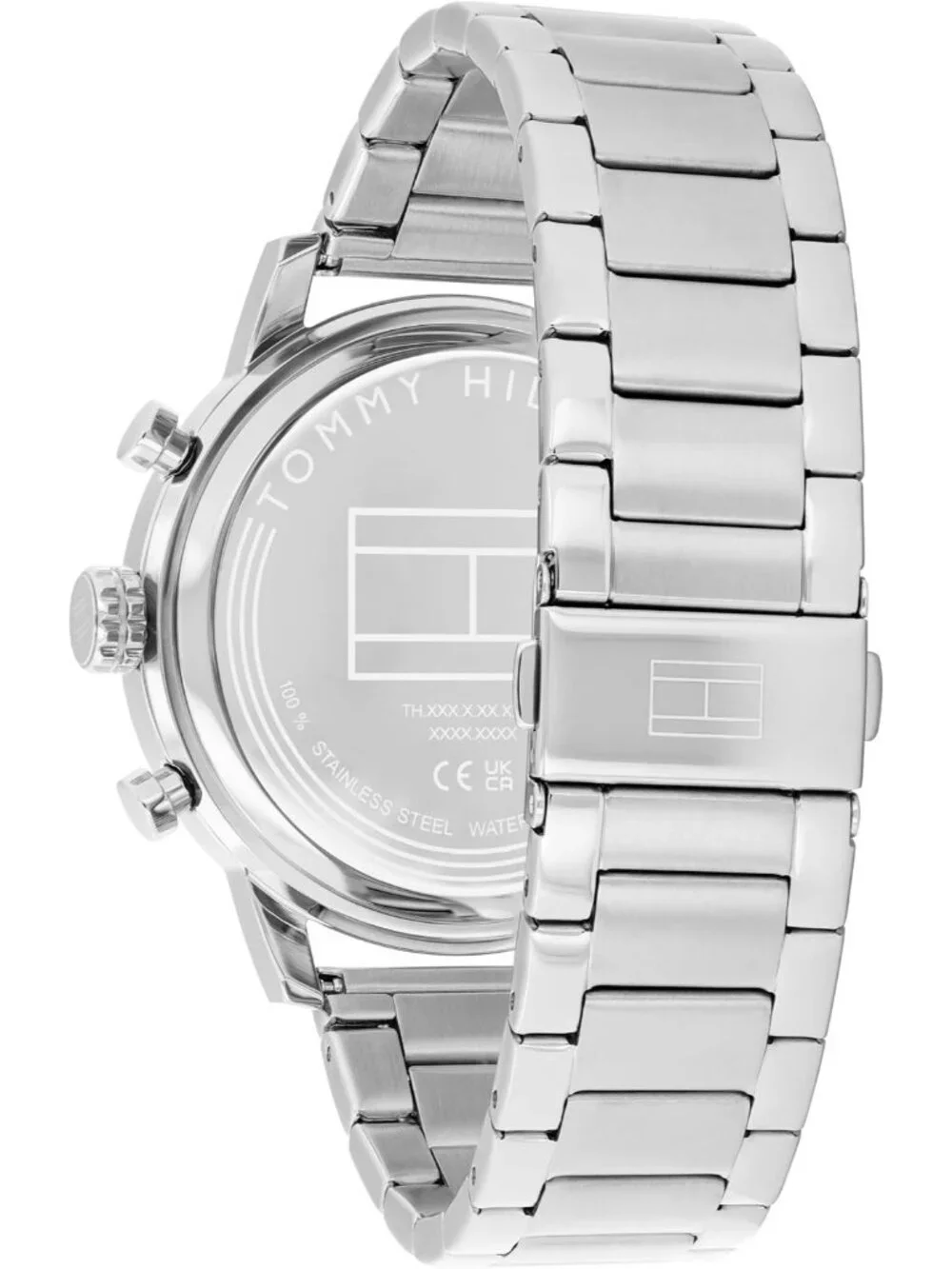 Men's Silver Quartz Multifunction Stainless Steel Case Oversized Crown Watch